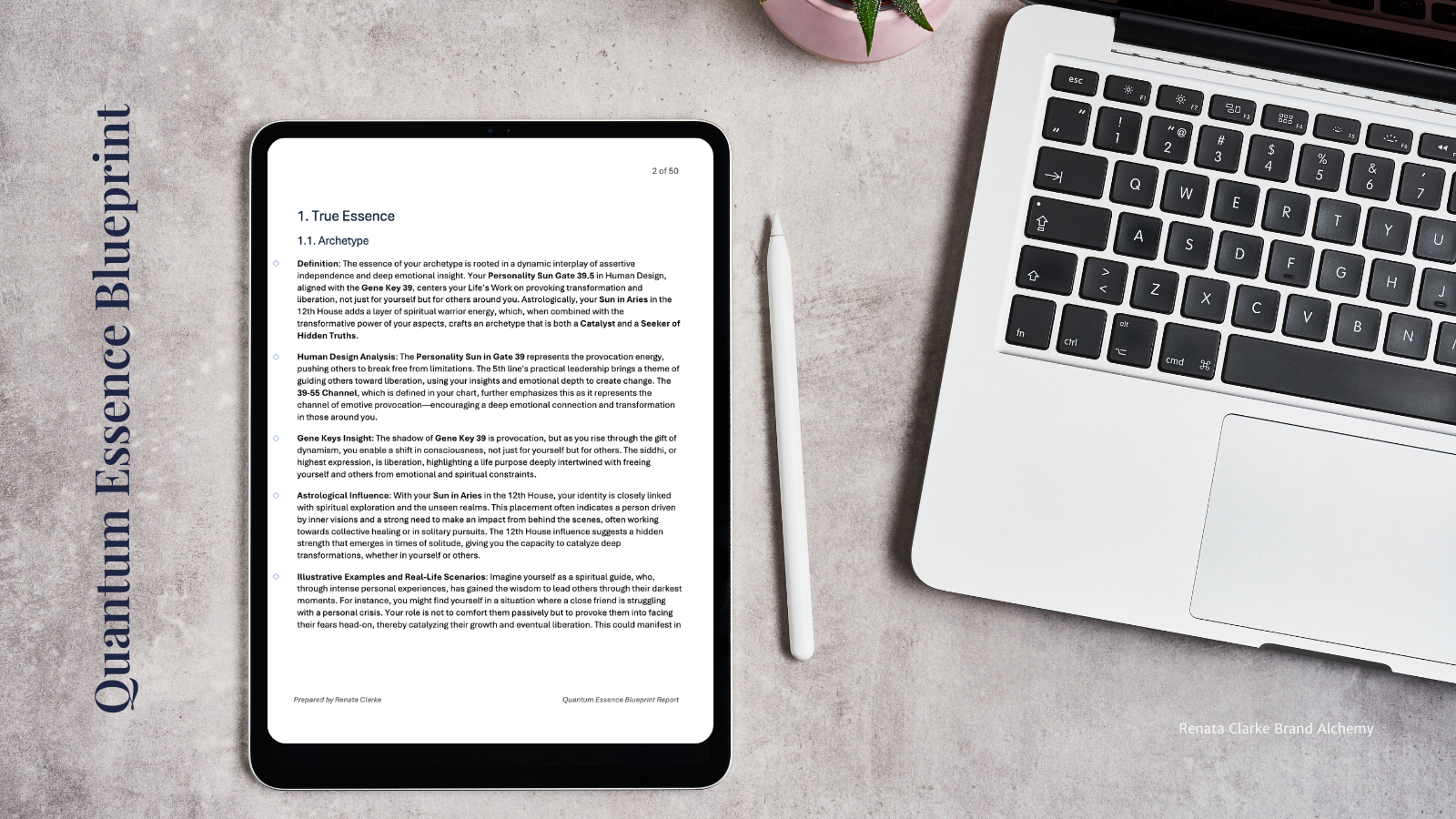 Renata Clarke's Quantum Essence Blueprint offers a transformative, AI-powered analysis of astrology, Human Design, Gene Keys, and numerology for deep personal alignment."