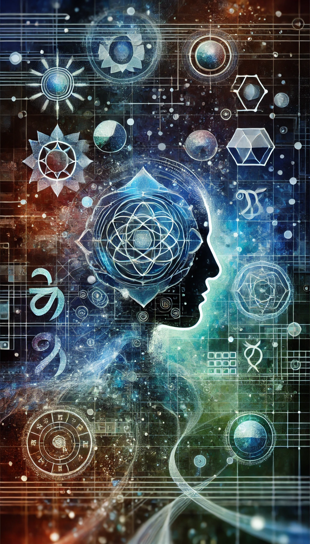 Abstract representation by Renata Clarke, founder of Brand Alchemy and creator of Quantum Essence Branding. This image blends symbolic elements—chakras, zodiac symbols, and geometric shapes—with modern technology themes like digital circuits, signifying the fusion of ancient wisdom and innovation. It visually conveys the integration of astrology, Human Design, Gene Keys, numerology, and cutting-edge AI for a transformative and authentic branding experience.