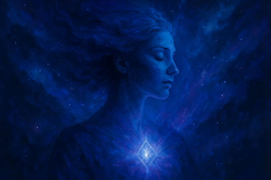 Cosmic visionary art featuring deep blues and purplesleadership visibility, Human Design branding, and energetic embodiment for business growth; created for Brand Alchemi by Renata Clarke., symbolizing leadership visibility, Human Design branding, and energetic embodiment for business growth; created for Brand Alchemi by Renata Clarke.