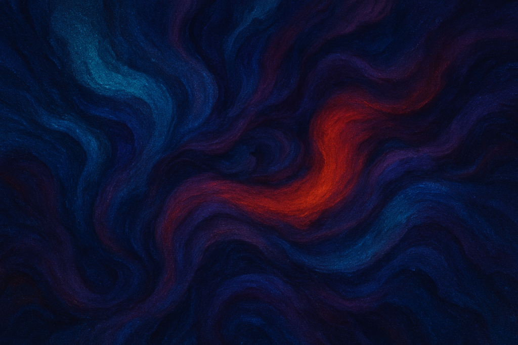 Abstract cosmic-style digital artwork in deep blues, teals, purples, and red-orange with swirling forms and glowing textures. Created for Renata Clarke, Brand Alchemi.