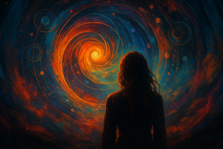 A bold and emotionally evocative digital painting depicting a radiant silhouette emerging from layered color and cosmic textures. Created for Renata Clarke of Brand Alchemi, this artwork symbolizes spiritual leadership, energetic branding, personal transformation, and the multidimensional role of a brand strategy consultant.
