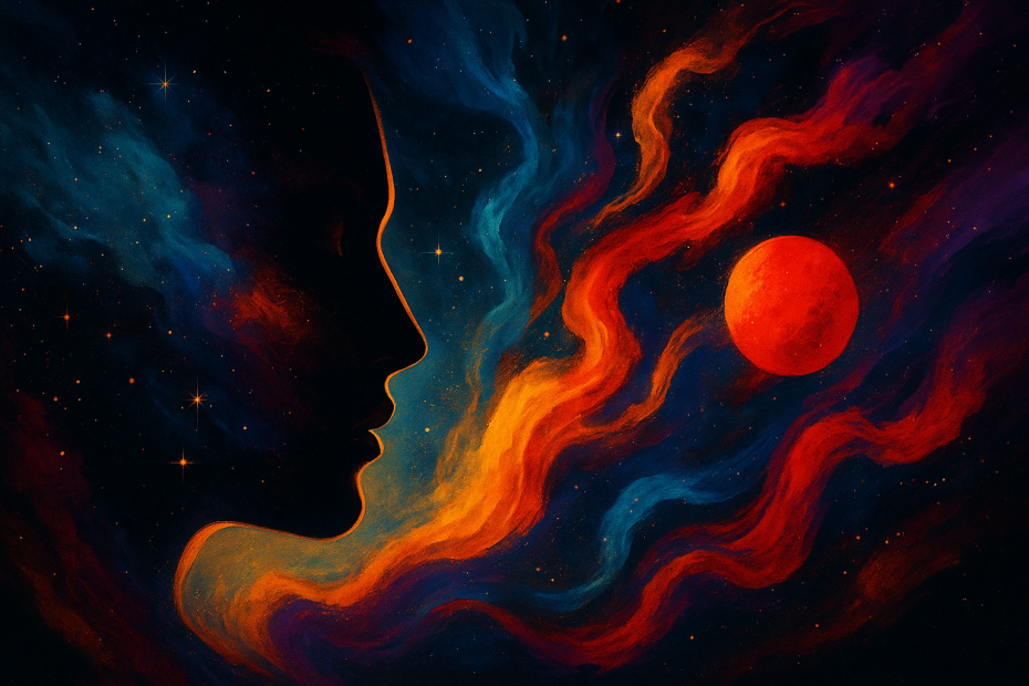 A vibrant digital artwork representing the fusion of soul and strategy in branding. The image features cosmic elements, energetic waves, and bold abstract forms, symbolizing transformation, emotional depth, and visibility. Created for Renata Clarke of Brand Alchemi to visually evoke themes of energetic alignment, subconscious reprogramming, and brand embodiment.