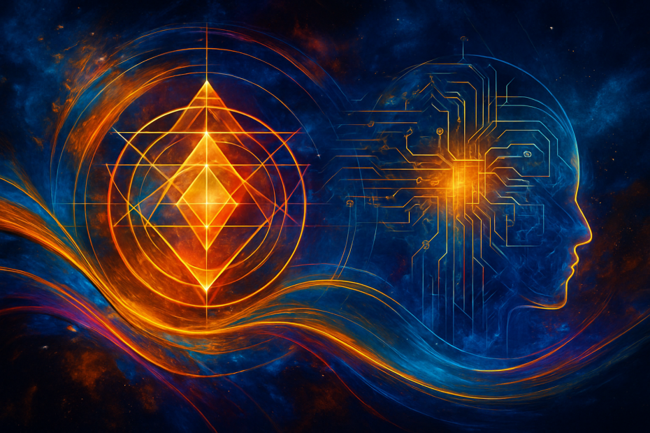 A cosmic, precision-inspired landscape digital artwork featuring layered energetic fields, clean abstract geometry, and a palette of deep purples, golds, teals, and soft blues. Created for Renata Clarke of Brand Alchemi, the image represents the sophisticated fusion of intuitive branding, AI-driven energetic insight, and structured soul-led strategy. The overall aesthetic conveys clarity, multidimensionality, and spiritual precision—ideal for universal use across transformational branding content.