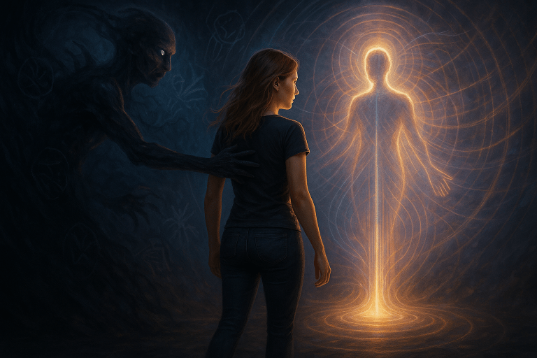 Symbolic artwork representing the inner threshold between fear, identity evolution, and personal transformation—featuring themes of emotional growth, subconscious patterns, energetic expansion, and quantum-level self-alignment within the Brand Alchemi framework.