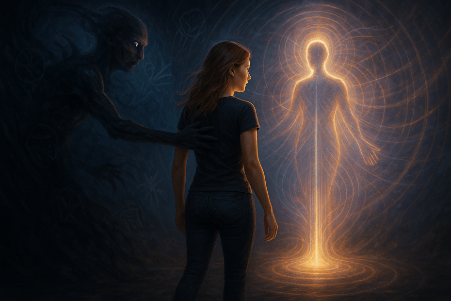 Symbolic artwork representing the inner threshold between fear, identity evolution, and personal transformation—featuring themes of emotional growth, subconscious patterns, energetic expansion, and quantum-level self-alignment within the Brand Alchemi framework.